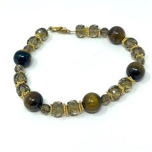 #1728 Bella Dolce 9 1/4” Bracelet, gold plated silver 925, catseye & Smokey bead